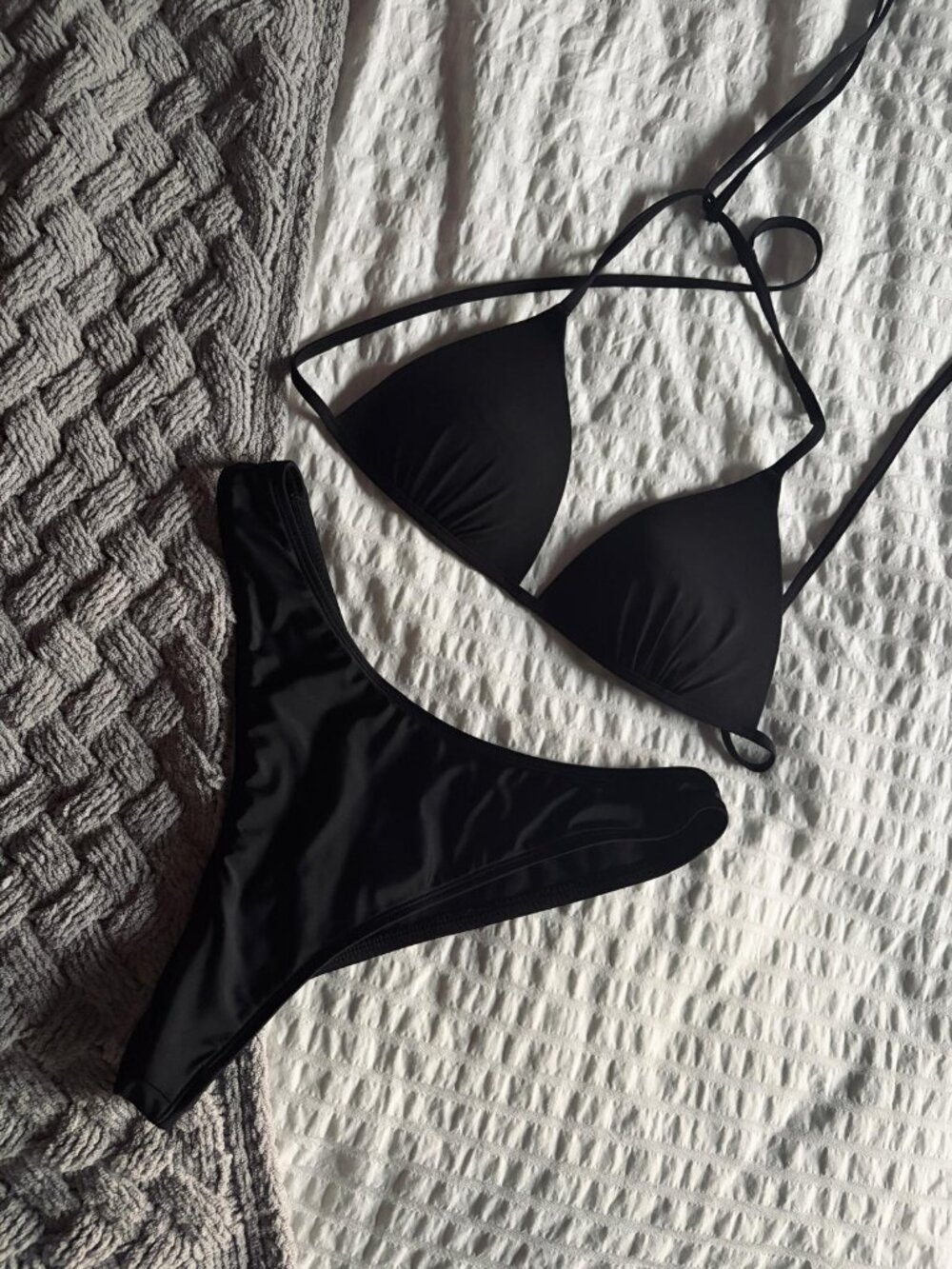 Two piece swimsuit bikini set Wild Fable S small black straps ties beach vacatio